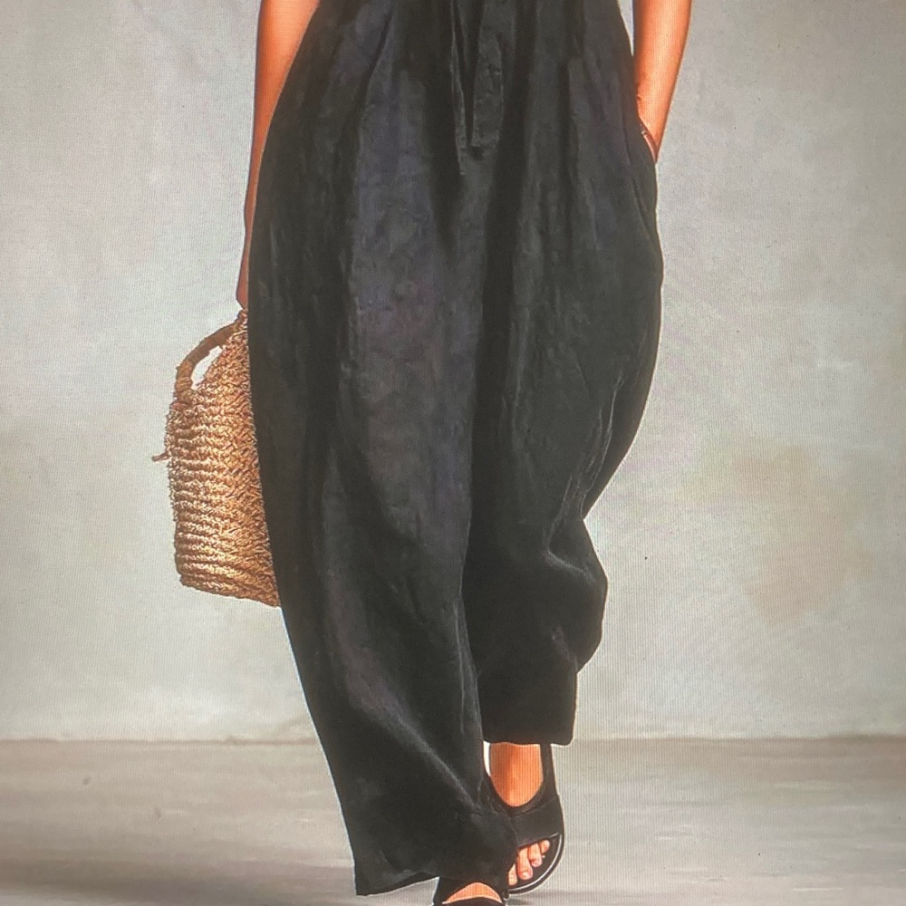 Strapless Black Linen Jumpsuit - Women - Picture 3 of 5